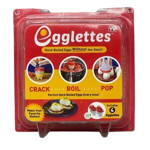 Egglettes hard-boiled egg without shell set of 4 crack boil pop red white READ N